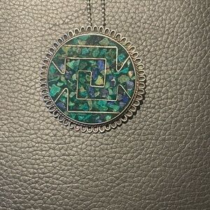 Taxco Mexico Turquoise Lapis inlay Pendant Pin Brooch Necklace signed